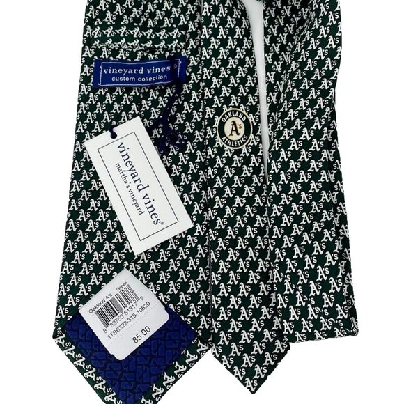 Vineyard Vines Oakland Athletics A's Silk‎ Tie Green MLB Baseball Mens $85 - Picture 4 of 5